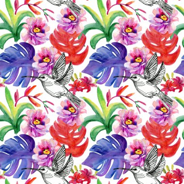 Uğultu-kuş ile sorunsuz çiçek arka plan