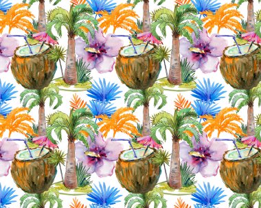 Hindistan cevizi kokteyl ile tropikal seamless modeli