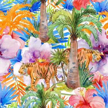 Kaplanlar ile tropikal desen