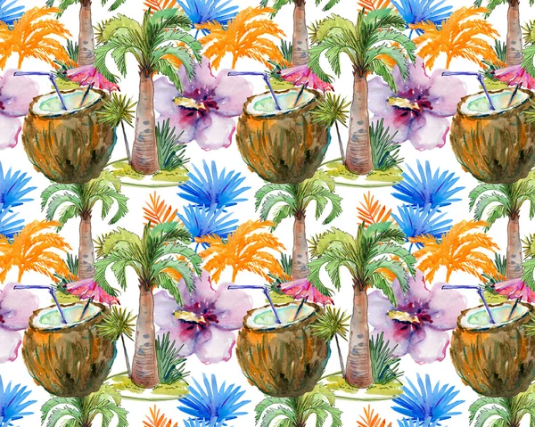 Modello tropicale senza cuciture con cocktail di cocco — Foto Stock