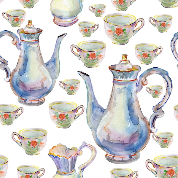 Teapot with tea cups. — Stock Photo, Image