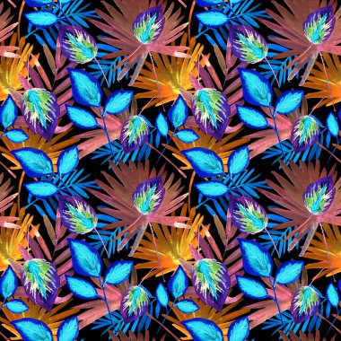 Soyut vintage sorunsuz çiçek deseni tropikal yaprak ile