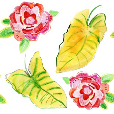 Gül ve tropikal yaprak.