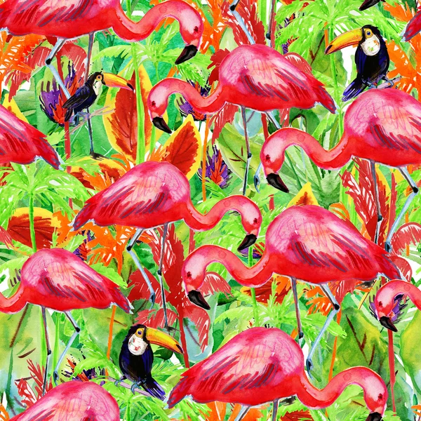 Tropische Nahtlose Muster Mit Vögeln — Stockfoto