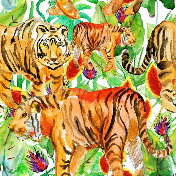 Tropiska mönster med tigrar — Stockfoto