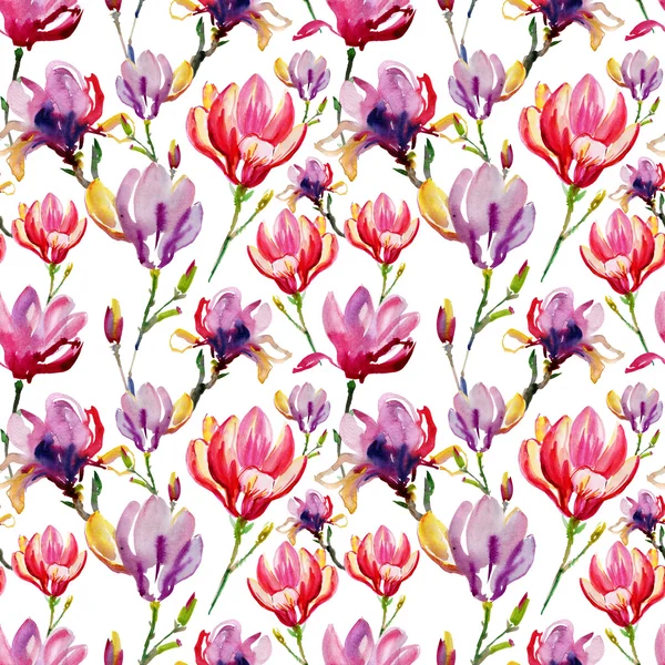 Watercolor magnolias pattern — Stock Photo, Image