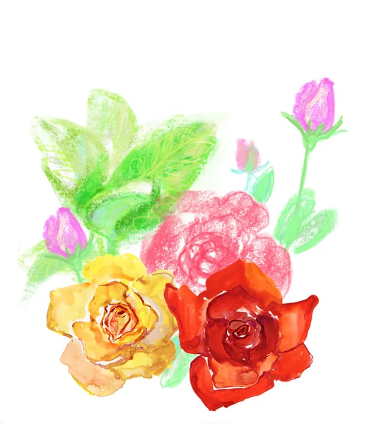 Piękne kwiaty kolorowe akwarele — Zdjęcie stockowe