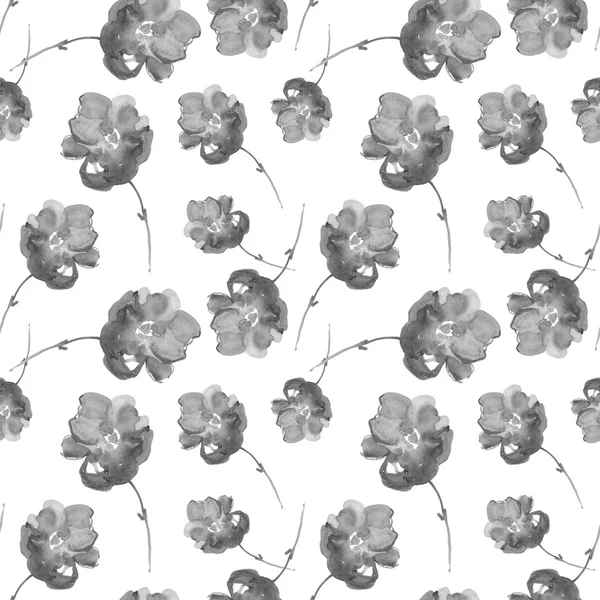Sömlös akvarell grå blommor. — Stockfoto