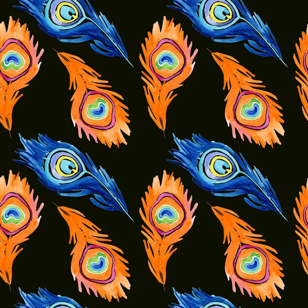 Płynny wzór z piórami pawia. — Zdjęcie stockowe