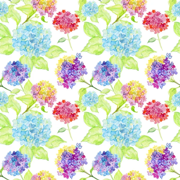 Varrat Nélküli Mintát Gyönyörű Hortenzia Virágok Akvarell Illusztráció — Stock Fotó