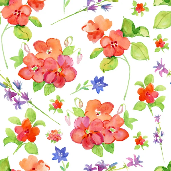 Seamless Floral Background Flowers Hand Painted Watercolor Drawing — Stock Photo, Image