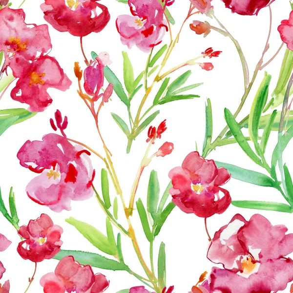 Abstract Floral Watercolor Seamless Background Oleander Flowers Background Spring Summer — Stock Photo, Image