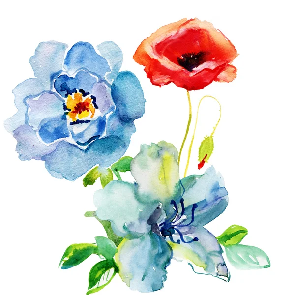 Bloemen in aquarel schilderijen. — Stockfoto