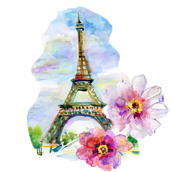 Torre Eiffel pintada a mano con flores . —  Fotos de Stock