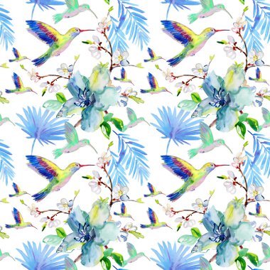 colibris ve çiçekler ile Seamless Modeli