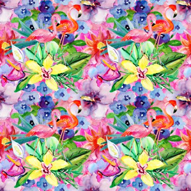 flamingo ve çiçek deseni.