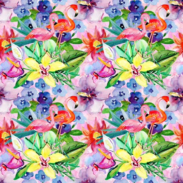 Pattern with flamingo and flowers. — Stock Photo, Image