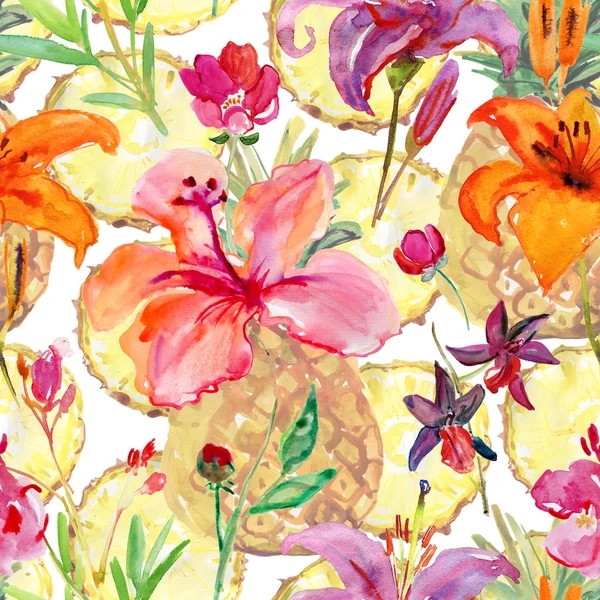 Watercolor handmade colorful lilly flowers — Stock Photo, Image