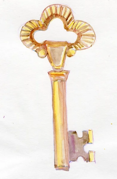 Watercolor keleton key. — Stock Photo, Image