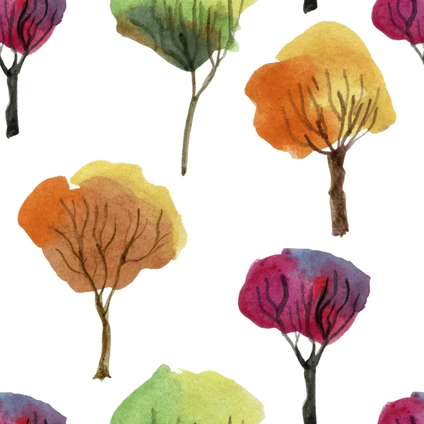 Bel Art Peinture Aquarelle Dans Style Croquis Ensemble Arbres Colorés — Photo