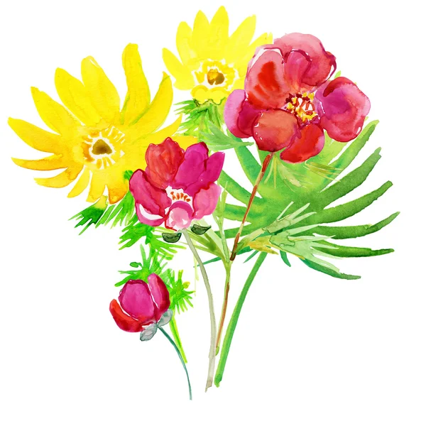 Cartão com belas flores e folhas — Fotografia de Stock