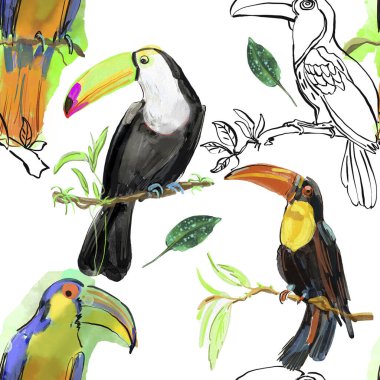 suluboya, dallarda oturan, kusursuz bir tukan deseni.