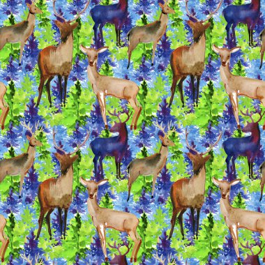 Geyik ve ağaçlarla kusursuz desen