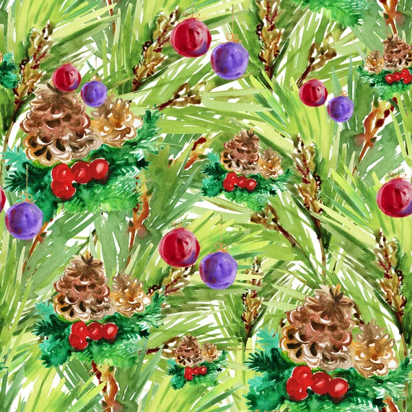 Pattern with with cones, balls and decorations — Stock Photo, Image