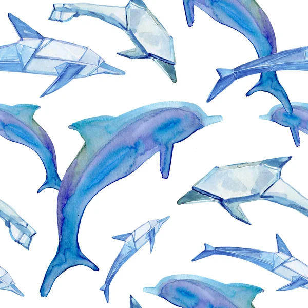 Шаблон со стилизованными голубыми дельфинами — стоковое фото