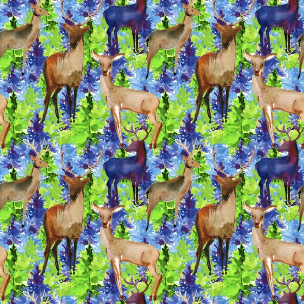 Seamless pattern with deers and trees — Stock Photo, Image