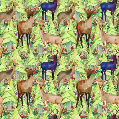 Geyik ve ağaçlarla kusursuz desen.