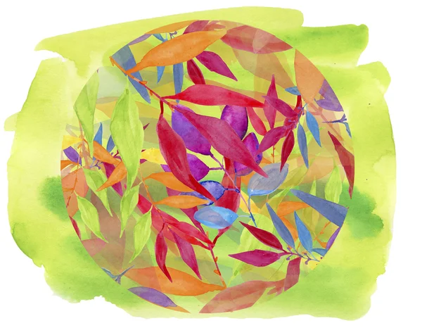 Aquarel Retro Patroon Met Kleurrijke Bladeren — Stockfoto