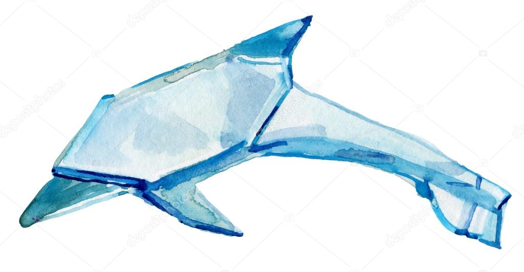 Watercolor blue dolphin