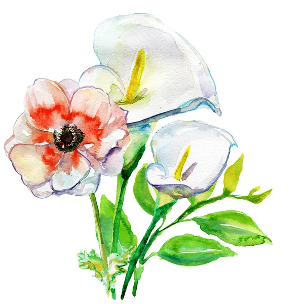 程式化的花朵水彩画 — 图库照片