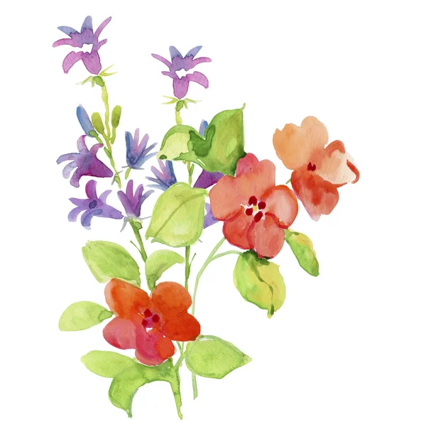 Hand Drawn Stylized Flowers Watercolor Illustration — Stock Photo, Image