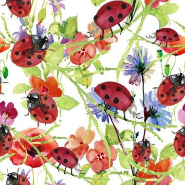 Komik Ladybugs ve çiçekler