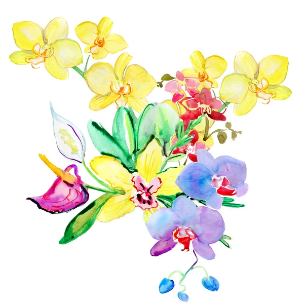 Τροπικά και floral ζωγραφική μοτίβο — Φωτογραφία Αρχείου