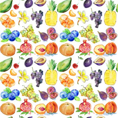 Renkli Sulu Boya meyve deseni