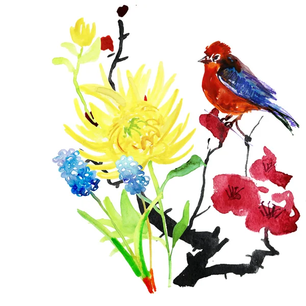 Ζωγραφική με νερομπογιές floral μοτίβο — Φωτογραφία Αρχείου