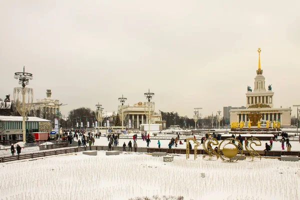 Moscow Russia January 2021 Панорамний Вид Вднх Парку Історичними Палацами — стокове фото