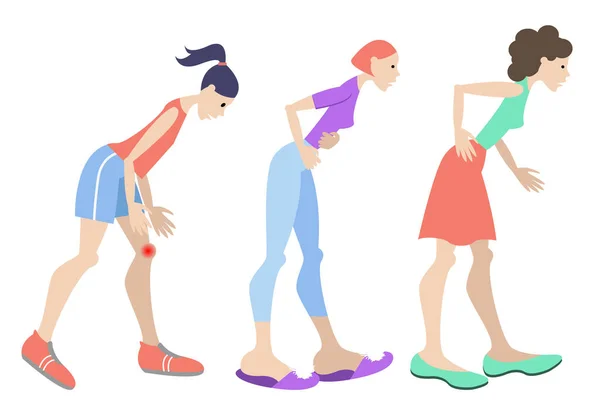 Vector Illustration Eine Reihe Von Weiblichen Figuren Mit Körperlichen Beschwerden — Stockvektor