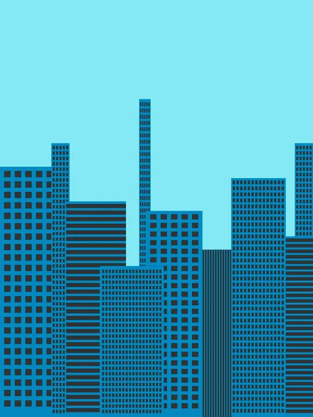 矢量图形 一座大型工业城市的蓝色矩形现代摩天大楼 窗户相对于天空 有复制空间 — 图库矢量图片