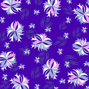 Vector illustration - a beautiful bright seamless pattern with large colors and dots on a dark lilac background. Concept-wallpaper or fabric