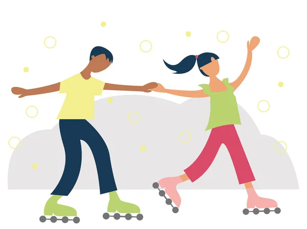 Grafis Vektor Anak Laki Laki Dan Perempuan Memiliki Roller Skating Grafik Vektor