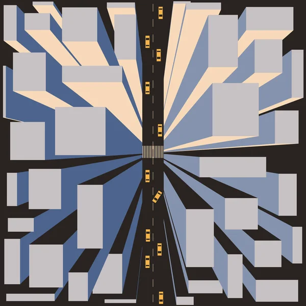 Vektorgrafik Abstrakte Ansicht Von New York Mit Wolkenkratzern Einer Straße — Stockvektor