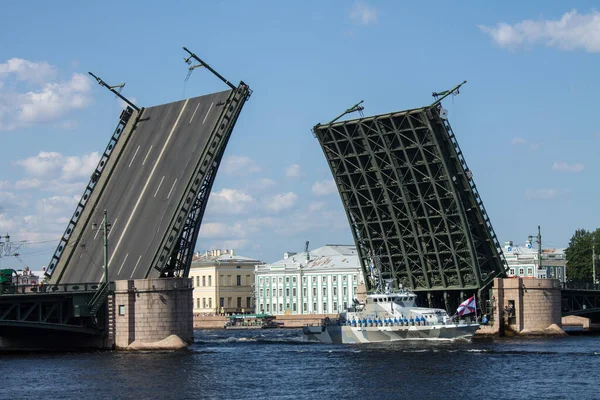 Petersburg Russia July 2021 Rehearsal Parade Day Navy Warship Sails — Stock Photo, Image