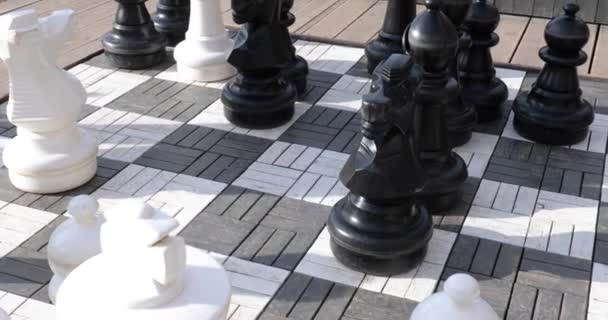 Giant chess on a large chessboard of the children playground. — Stock Video