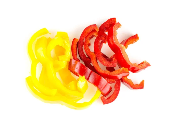 Tantalizing strips of organic bell peppers on white — Stock Photo, Image