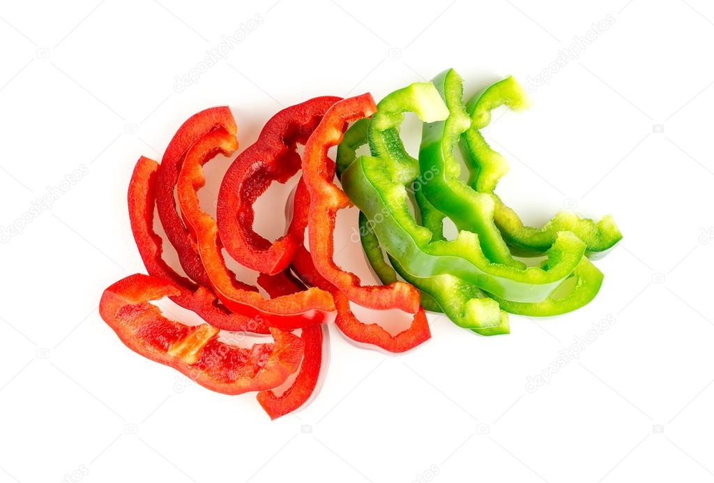 Nutritious red and green capsicum peppers studio isolated