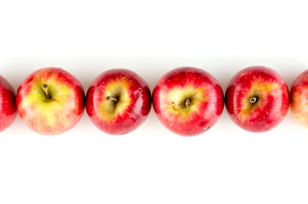 Aerial view of row of shiny apples studio isolated — Stock Photo, Image